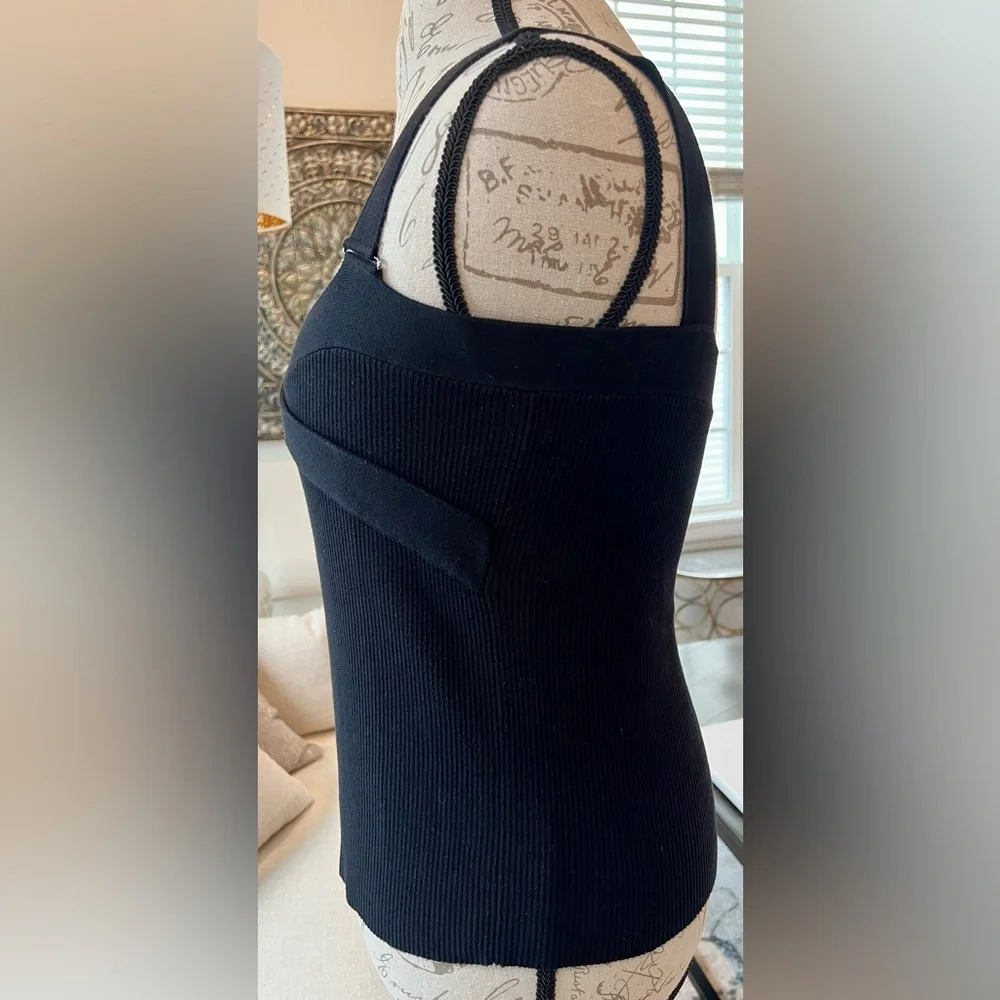 Cynthia Steffe Ribbed Knit Crisscross Stretch Black Medium Dressy Tank - Picture 2 of 9